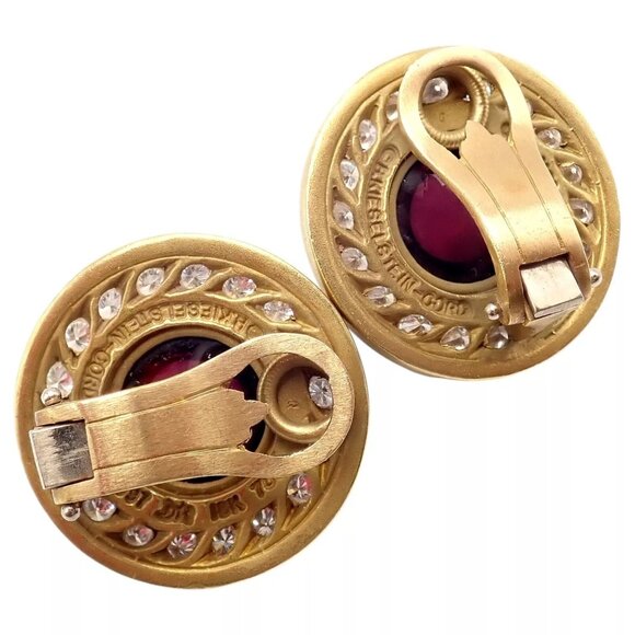 Rare! Vintage Kieselstein Cord 18k Yellow Gold Garnet Diamond Earrings 1997 - Picture 3 of 13